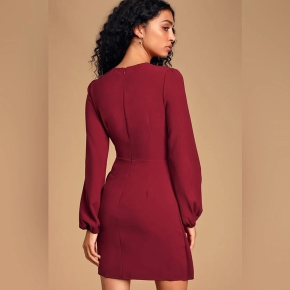 Lulus Believe It or Knot Wine Red Long
Sleeve Tie-Front Skater Dress - Picture 2 of 7